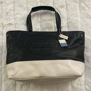 Black and White Leather Tote Bag